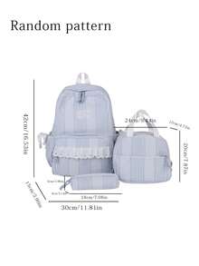 Fresh Artistic Style, Gentle Atmosphere, Plaid Single Piece Backpack Set, Lace Splicing Design, Large Capacity, Simple And Fashionable Backpack. - Multicolor - View 6