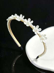 1pc Women's French Floral Pearl Headband, Luxury Thin Design, Non-Tightening, Bridal Atmosphere Hair Accessory For Flyaways - Multicolor - View 6