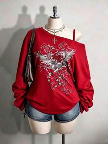 2026 Summer Collection,Retro Gothic Plus Tee: Distressed Skull & Rose, Y2K Punk Style, Sizes S-7XL, Ships 24H - Red 3 - 查看 7