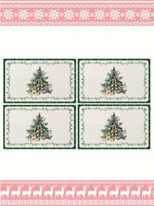 1pc/4pcs/6pcs,Christmas Tree,Pine Tree,Gift Print Table Mat,Rectangular Tablecloth,Washable,Suitable For Family Dinner,Coffee Table,Durable Kitchen And Dining Room Decor,Table Decoration Party And Scene Decoration,Home Decor - Multicolor - View 8