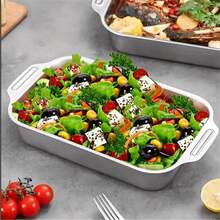SOKANY 1pc Square Stainless Steel Baking Pan With Lid, Rectangular Baking Pan, Non-Stick Thickened, Dual Handles, Perfect For Grilling, Roasting Fish, Buffet, Essential Tool For Home Cooking, Hotel Restaurant And Food Stall - Other - View 5