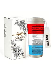 1pc/5pcs 500ml Fun Nutrition Label Theme Insulated Coffee Mug With Handle And Lid, Red White Blue Color Block Graphic Print With Vitamin Text Icons, Stainless Steel Reusable Cup, Suitable For Commute, Outdoor, Gift - Red and Blue - View 5