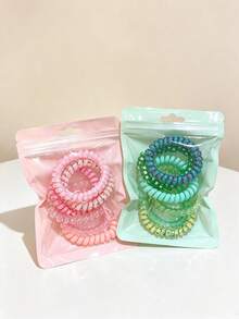 30pcs Multi-Color Assorted Macaron Ditsy Floral Spiral Hair Ties, Non-Damaging High Elasticity Hair Bands For Girls, Bagged - Multicolor - View 3
