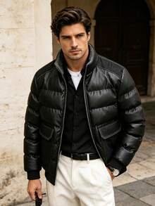 Men's Winter Long Sleeve Padded Coat, Suitable For Daily Commute, Vacation, Gift Giving - Black - View 4
