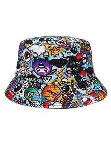 New Personalized Graffiti Double-Sided Bucket Hat, Unisex Spring/Summer Colorful Printed Sun Protection Hat - Multicolor - View 6