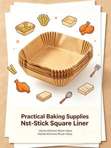 1-100pcs Disposable Air Fryer Paper Liners Square Non-Stick Baking Trays, Baking Supplies, With Raised Edges, Suitable For Oven, Fryer Basket, Baking, Cooking, Easy To Clean, Home Kitchen Essential, Household Goods - Multicolor - View 5