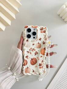 Funda de teléfono creativa con diseño de calabaza pintada, borde ondulado retorcido, color beige con estampado plano de pulsera, anti-caídas, estilo lindo y de moda, compatible con Ip 17/Ip 17pro/Ip 17promax/Iphone16/Iphone16pro/Iphone16promax/IPhone16plus/10cases, anti-caídas para nuevo IPhone14IPhnoe15, P14 reforzada, P13 carcasa blanda, P12 cobertura total, P11 anti-caídas - Multicolor - Ver 6