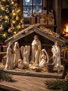 7pcs Christmas Nativity Scene Set, Miniature Jesus Birth Scene Figurines, Holy Family Statue Including Virgin Mary Joseph Baby Jesus Angel Sheep, Religious Christmas Decoration, Miniature Display Ornament For Home, Tabletop, Shelf, Desk Decor - A - View 2