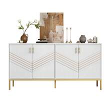 Modern Sideboard White & Brown - 4 Doors - Adjustable Shelves - Large Capacity For Living Room, - 白色和棕色 - 查看 5