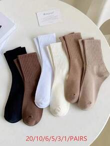 20/10/6/5/3/1 Pasang/Set Kaos Kaki Olahraga Setinggi Lutut Warna Polos untuk Remaja, Pemakaian Sehari-hari - MultiWarna - View 10
