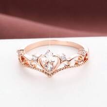 1 pieza Anillo elegante con forma de corona de circonita cúbica para mujer - Oro rosa - Ver 4