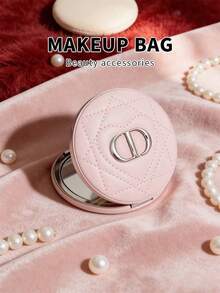 Dior Light Pink Quilted Compact Makeup Mirror, Metal CD Logo Double Sided Foldable Hand Mirror Portable Pocket Cosmetic Mirror Ladies Beauty Gift Accessory DIOR-GIFT-51 - Pink - View 4