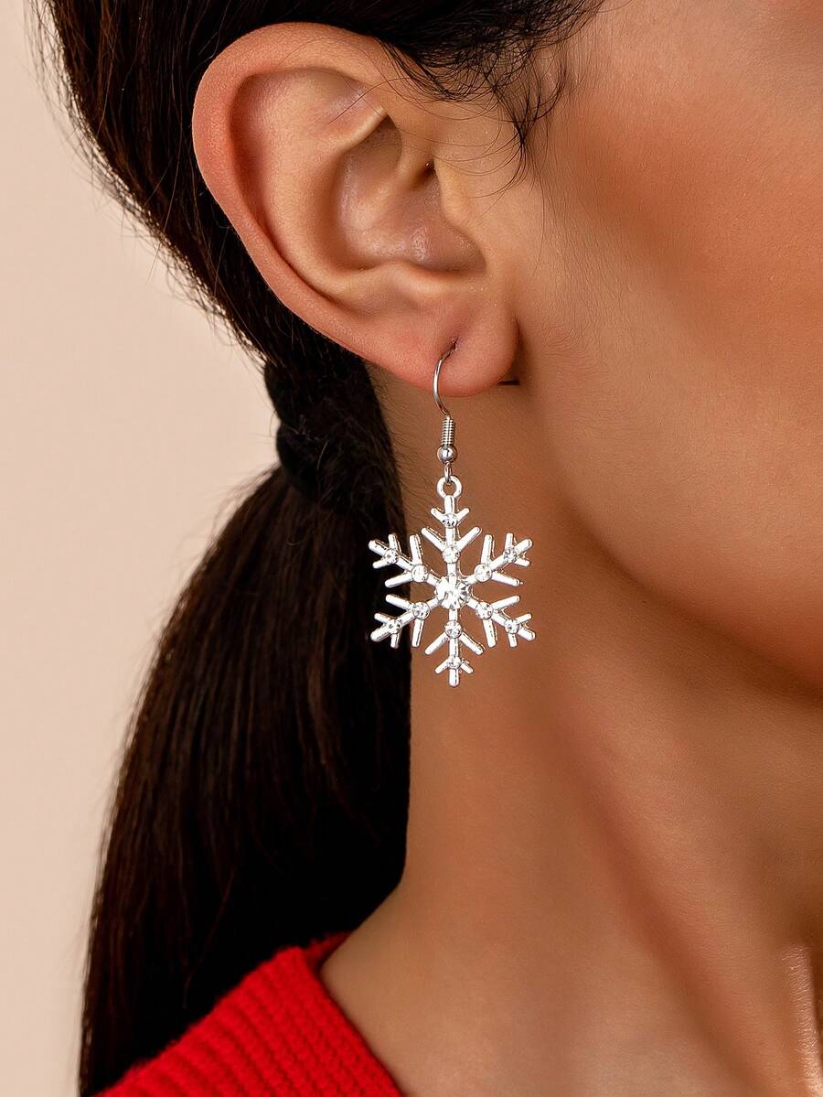 1 Pair Elegant Sparkling Rhinestone Snowflake Drop Earrings For Christmas Party And Wedding - Silver - View 1