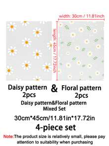 8pcs Mixed Pack Small Printed Design - 4pcs Floral & 4pcs Daisy, Small Size (30cm*45cm/11.81in*17.72in) Washable Waterproof Oil-Proof Mini Fridge Mat, Suitable For Mini Fridge Shelves, Mini Freezer Glass Shelves, Mini Cabinet Drawers, Etc. - Flowers & Daisies - View 8