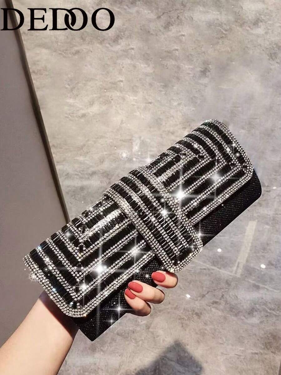輕量商務休閒款水鑽裝飾迷你抽繩水桶包，婚禮用品