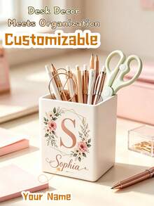 Personalized Photo/Name Desktop Storage Box & Pen Holder - Customized Photo Name Plate, Suitable For Office, Studio - Rounded Corner Storage Box, Can Store Makeup Brushes, Art Supplies, Pens - Teacher Gift, High-Quality Customized Gift - Multicolor - View 1
