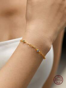 SYMFNY 1pc 925 Silver Bracelet With 5 Colored Cubic Zirconia Holiday - Yellow Gold - View 3