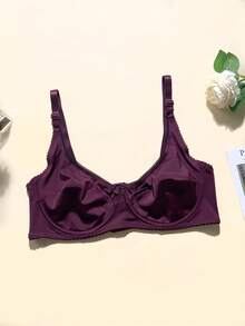 5pcs Solid Color Casual Comfortable Minimalist Side-Support Knit Fabric Bow Women's Plus Size Bra - Multicolor - View 10