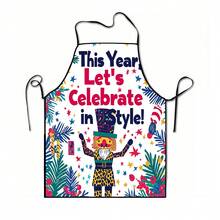 1pc Christmas Santa Claus, Christmas Bells, Christmas Snowflakes, Christmas Reindeer, Christmas Tree, Christmas Snowman, Christmas Penguin, Christmas Cartoon Animal Pattern Chef Apron, Apron, Suitable For Home Decor And Kitchen Use. Made Of 100% Polyester Material, Designed As Sleeveless Style, Perfect For Home Kitchen, Outdoor BBQ Cooking. This Printed Apron Is Unisex, Machine Washable And Reusable, Essential Kitchen Accessory - Multicolor - View 12