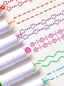 6pcs Fluorescent Wavy Ink Border Pens, Suitable For DIY Projects And Curved Marking, Versatile Use For School And Office, Random Colors, Back To School Creative Patterns, Party, Birthday Gift, Reward, New Year Gift - A - View 3