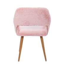 HengMing Faux Fur Dining Chairs, Mid-Century Style Accent Chairs With Lacquered Steel Legs For Dining Room - 淺粉色 - 查看 10