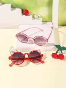 1set 2PCS Kids 3-8Y Mixed Style Round Frames Glitter & Cat‑Ear Outline Comfortable PC Kid‑Core Fashion Glasses For All‑Season Travel Use - Multicolor - View 4