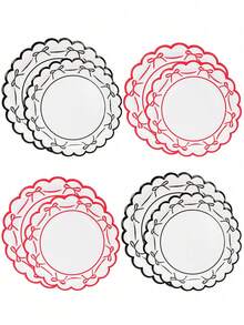 10/20/50pcs Bow Pattern Disposable Party Plates, Scalloped Edge Black Red Paper Cake Plates Dessert Plates With Ribbon Design, Party Tableware Supplies For Birthday, Wedding, Bridal Shower, Baby Shower, Anniversary, Holiday Celebration - View 3