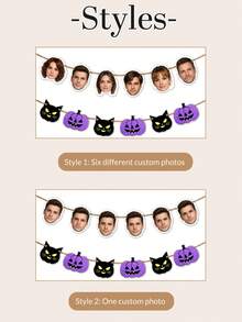 Custom Halloween Photo Banner, Spooky Personalized Face Garland For Party Backdrop & Wall Decor, Pumpkin Cat Bunting, Customized Picture Holiday Party Sign, Customizable Halloween Room Decor Gift, Garden, Living Room Decoration, Gifts For Friends - Style a - View 3