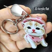 Multifunctional 2D Flat Cute Cat Keychain, Backpack Decoration Pendant, With Smartphone SIM Card Ejector Tool, Cute Acrylic All-Season - Color Shown In Image - View 4