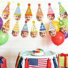 1 Set,Babe Monthly Milestone DIY Photo Banner,Colorful Party Hat Number 0‑12 DIY String Garland Kit,Custom Photo‑Insert Bunting For Babe 1st Birthday,Monthly BabyShower Party Hanging Decor Supplies - A - View 2