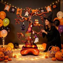 1pc 45.27" Halloween Dead Tree Standing Aluminum Foil Balloon, One-Piece Floor-Standing Tree Design With Spider, Owl, Ghost, Pumpkin Elements, Large Floor Decoration For Halloween Home, Yard, Party Backdrop - View 5