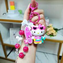 1pc Cartoon Flower Beaded Sanrio Keychain Doll Pendant Hello Kitty Phone Chain Bag Charm Kuromi Beaded Chain - Multicolor - View 11