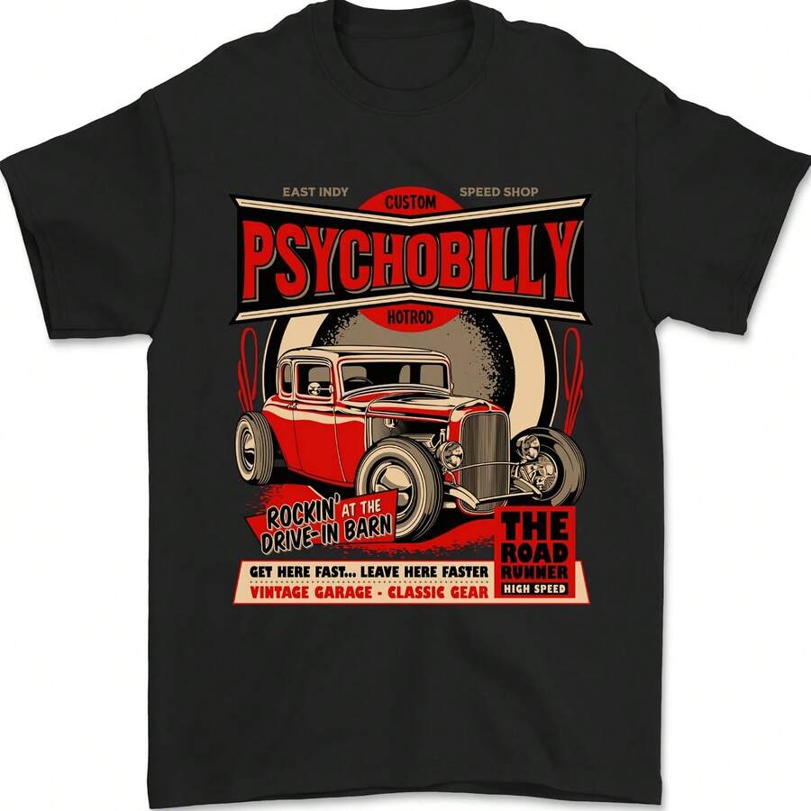Psychobilly Custom Hot Rod Mens T-Shirt 100% Cotton - 款式 - 查看 1