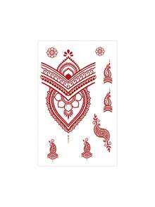 1張臨時紅褐色海娜紋身貼紙，心形曼陀羅佩斯利 Mehndi 假紋身，防水持久身體藝術貼紙，適合女性手部、手腕、手指，婚禮派對使用，不含海娜成分 - 紅色 - 查看 4