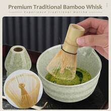 4-teiliges Handgefertigtes Matcha-Teeset Aus Bambusfaser Mit Schale, Besen, Löffel & Besenhalter – Erzeugt Feinen Schaum & Reichhaltige Textur, Perfektes Geschenk Für Matcha-Liebhaber, Ideal Für Die Latte-Zubereitung Zu Hause & Elegante Teemomente. - Grün - Übersicht 3
