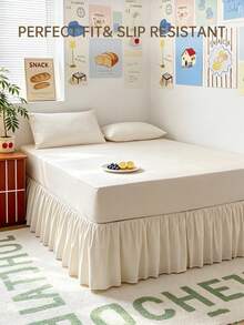 HONEYMOON 1pc Basic Lightweight Ruffle Bed Skirt, Classic Style, Soft & Fashionable, 100% Microfiber Material, 16 Inch Drop, Suitable For Home Bedding, School Dorm, Back To School Essential, Beige - Beige - View 6