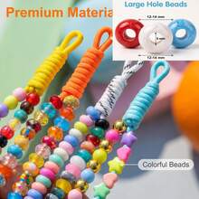 200pcs 12mm Large Hole Acrylic Chunky Beads, 5.5mm Hole Macrame Hair Beads, Mixed Color Rondelle Spacer Beads For DIY Keychain Bag Charm Jewelry Making - Multicolor - View 7