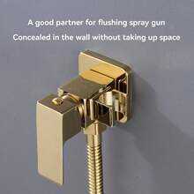 Gold Handheld Bidet Sprayer For Toilet, High-Pressure Bathroom Cleaning Spray Set With Integrated Shut-Off Valve, Wall Mount Holder & Flexible Hose, Single Cold Water Toilet Attachment - A - View 2
