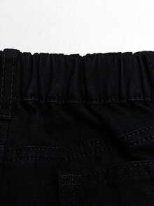 2-8years Young Boy Beige Color Simple And Street Wide Leg Jeans, Versatile Adjustable Elastic Waist, Loose Fit, Wide Leg Denim Pants, Suitable For All Seasons - Black - View 7
