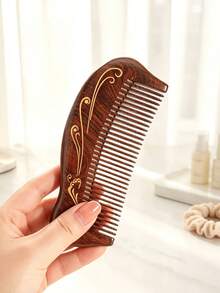1pc/Portable Anti-Static Sandalwood Comb, New Chinese Style Gold-Painted Auspicious Cloud Pattern Curved Dolphin Handle Round Teeth No Scalp Scratching Scalp Massage Relaxing Hair Care Comb, Birthday Gift Valentine's Day Gift Daily Home Travel All Seasons - Portable Hair Comb - View 13