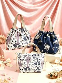 1 buah Tas Bekal Makan Siang Serut Motif, Kantong Bento Genggam Portabel, Tas Penyimpanan Makanan Tahan Air dan Dapat Digunakan Kembali, untuk Sekolah, Perjalanan Luar Ruangan, Berkemah, dan Piknik Sehari-hari, Serbaguna untuk Semua Musim - Tersedia berbagai warna dan gaya. - View 4