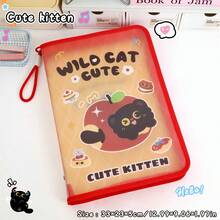Tas Dokumen Kartun Lucu, Tas Penyimpanan Kertas Ukuran A4 Motif Apel dan Kucing, Tas Dokumen Portabel, Perlengkapan Kantor, Penyimpanan Barang Kecil - Map - View 10