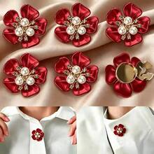 6pcs Pearl Sequin Button Covers, Decorative Cufflinks Buttons, Suitable For Women's Shirts DIY Sewing Floral Buttons, Wedding Autumn/Winter Outfit Accessories - White - View 3
