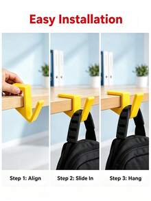 2pcs New No-Drill Desktop Bag Hanging Hook, Portable School Bag/Office Storage Hanging Rack/Organizer/Hook, Available In Yellow And White - Multiple Styles - View 6