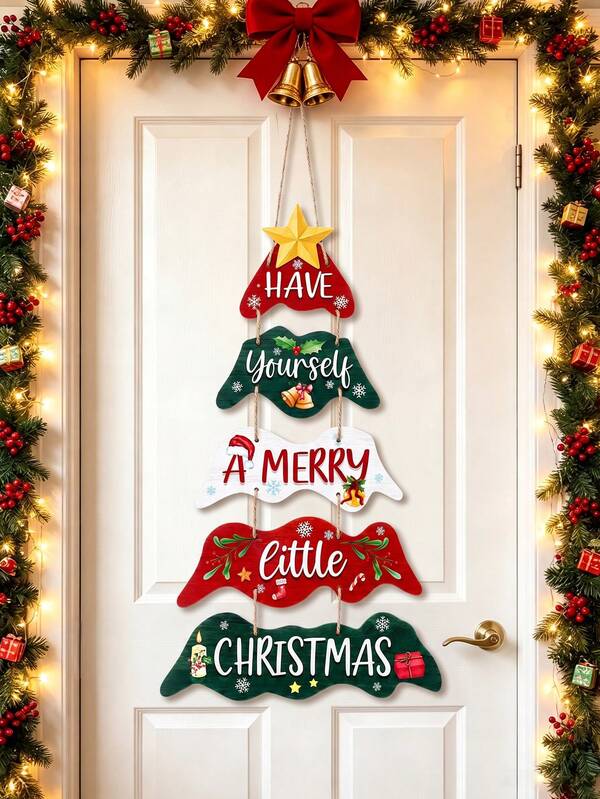 1set Christmas Paper Door Hanging,Christmas Tree Shape Door Hanger,Christmas Decoration,Christmas Party Supplies,Have Yourself A Merry Little Christmas Front Door Decor,Xmas Wall Hanging Ornament,Home Decor,Winter Decoration,Holiday Party Gift,Christmas Gift,Christmas Decoration