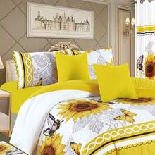 Edredón Matrimonial Reversible de 15 Piezas, TODO EN 1, Set Completo de Ropa de Cama con Sábanas, Cortinas y Accesorios Decorativos - Amarillo - Ver 5