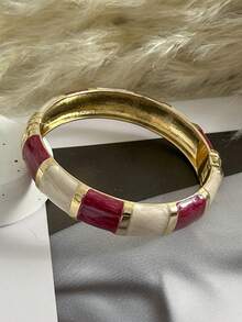French Vintage Color-Block Drip Glaze Snap Bracelet, Gold-Trimmed Enamel Open Cuff, Luxury Layering Jewelry, High-End Color-Block Enamel C-Shaped Bangle - Multicolor - View 15