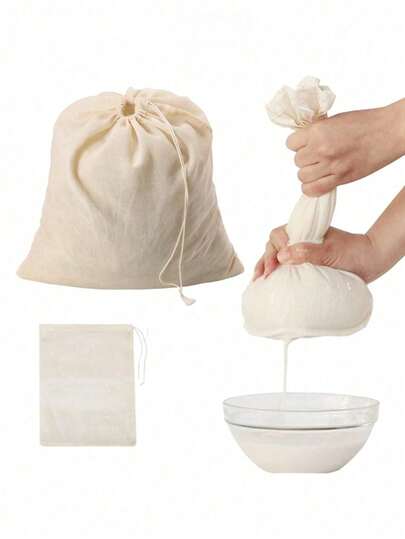 1/3 piezas Bolsa de filtro de malla reforzada, utilizada para decocción de hierbas medicinales, bolsa de filtro de cuerda para leche de soja, bolsa de tela de filtro de alimentos, bolsa de separación de leche de soja, gasa de filtro reutilizable, separador de residuos de alimentos, herramienta de filtrado de líquidos