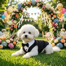1pc Pet Dog Suit Tuxedo, Gentleman Style With Sleeves, Bow Tie Decor, Non-Stretch Fabric, Please Choose One Size Up, Suitable For Small/Medium Dogs And Cats, Pet Wedding And Garden Party Use, Top Choice For Pet Wedding Gift - Black - View 9