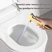 Gold Handheld Bidet Sprayer For Toilet, High-Pressure Bathroom Cleaning Spray Set With Integrated Shut-Off Valve, Wall Mount Holder & Flexible Hose, Single Cold Water Toilet Attachment - A - View 3